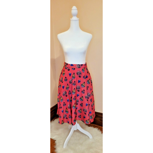 SMALL Modcloth Pink A Line Fit & Flare Retro Style Skirt Hot Air Balloons Pocket - Picture 1 of 12